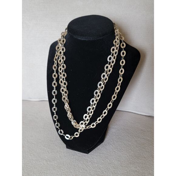 Estate Sterling Silver Layered Disc Link Necklace - 925 Stamped, 30" - Picture 1 of 5